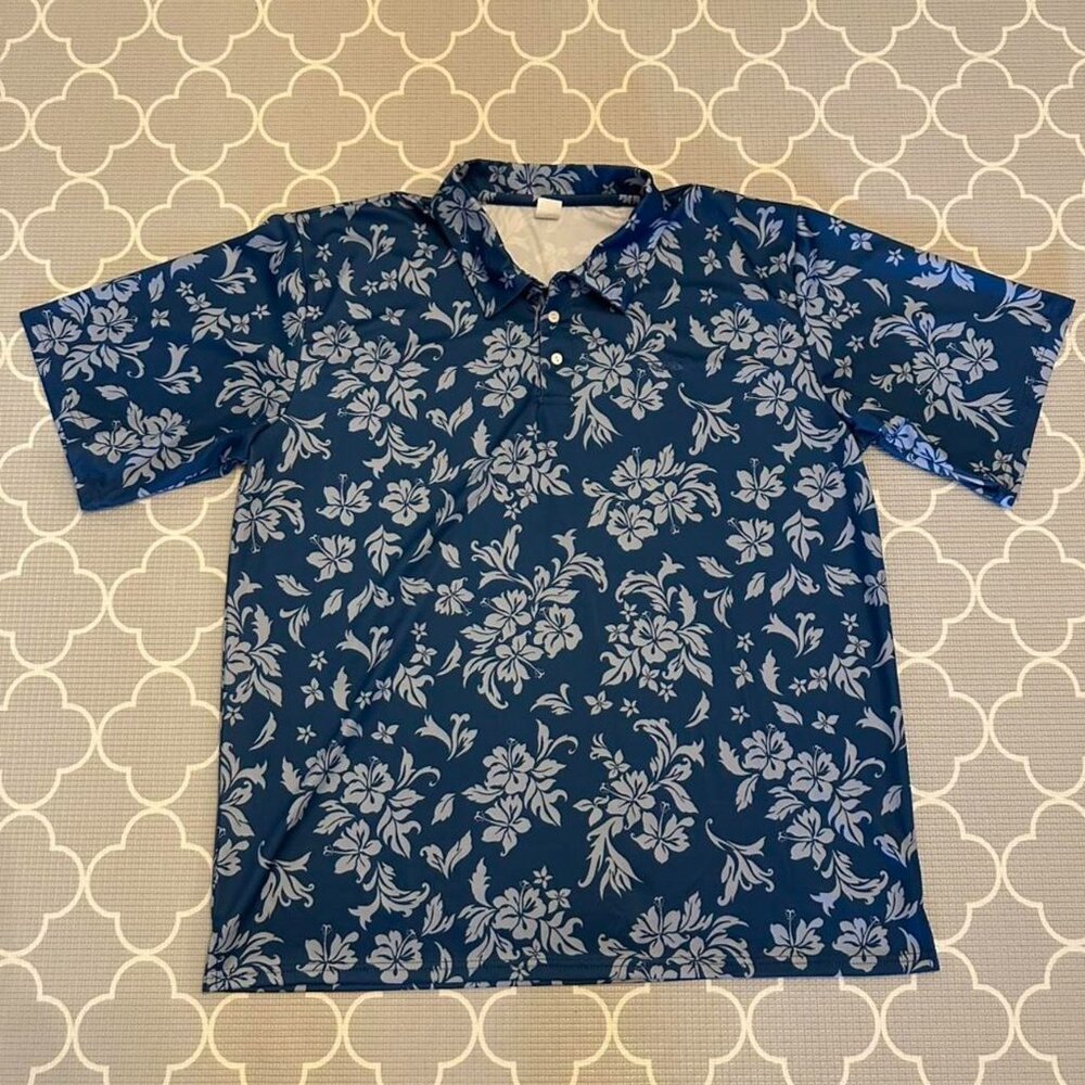 Authentic Palmwave Hawaii microfiber breathable knitted Aloha polo shirt.